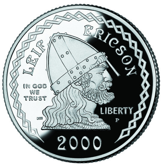 2000-P Leif Ericson Millenium Silver Dollar . . . . Gem Brilliant Proof in Original U.S. Mint Capsule