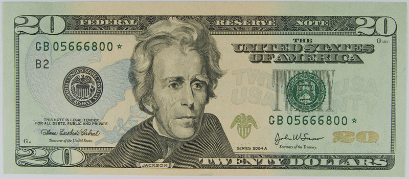 $20.00 2004 A Federal Reserve Note STAR B . . . . Superb Crisp Uncirculated