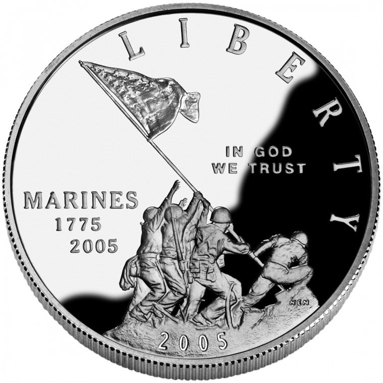 2005-P Marine Corps 230th Anniversary Silver Dollar . . . . Gem Brilliant Proof in original U.S. Mint Box