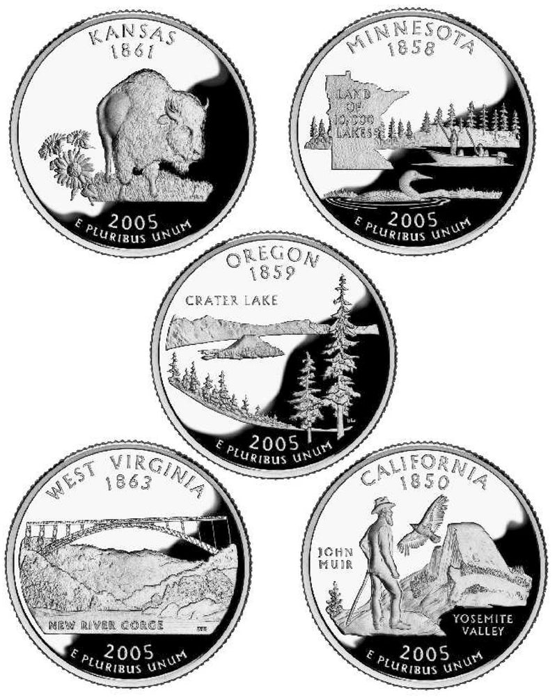 All 10 2005-P and D State Quarters . . . . Choice BU