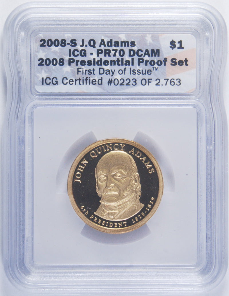 2008-S J.Q. Adams Presidential Dollar . . . . ICG PR-70 Deep Cameo
