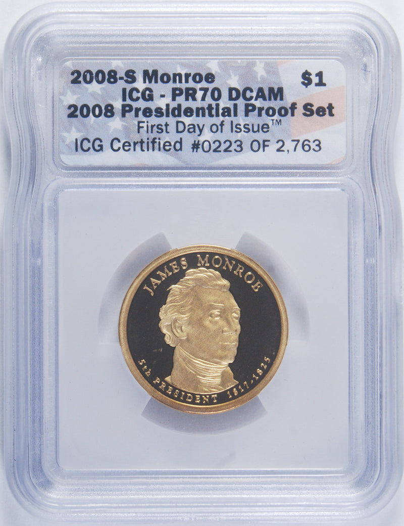 2008-S Monroe Presidential Dollar . . . . ICG PR-70 Deep Cameo