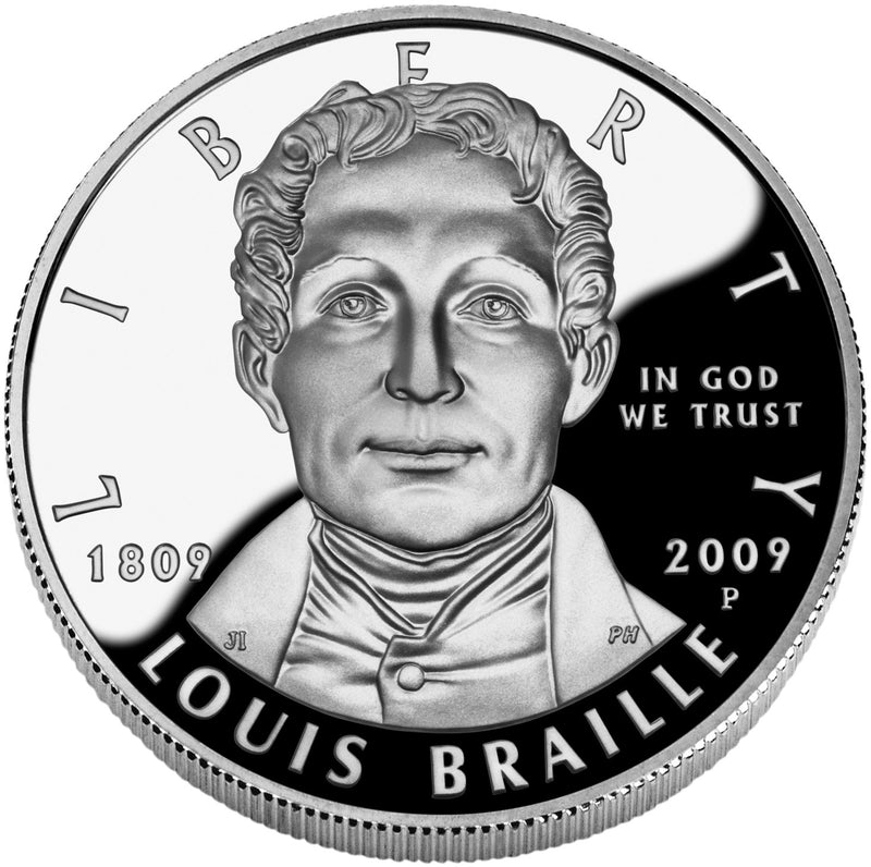2009-P Louis Braille Bicentennial Silver Dollar . . . . Gem Brilliant Proof in Original U.S. Mint Capsule