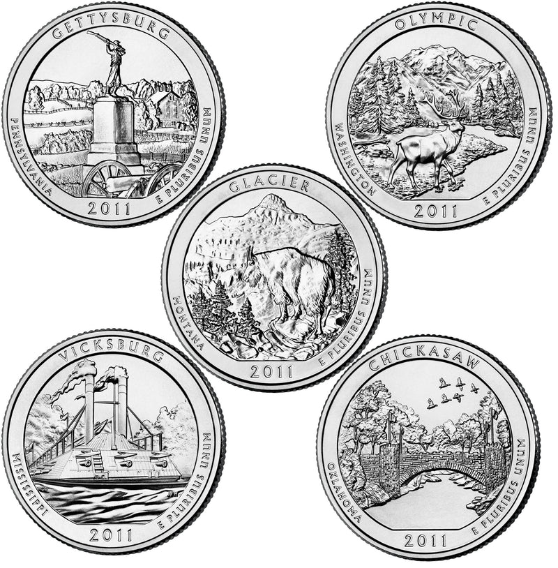 All 10 2011-P and D America the Beautifuls Quarters . . . . Choice BU