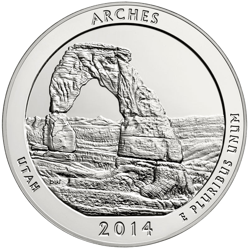 2014 Arches National Park, UT Silver 5 oz Collector Edition Coin . . . . in Original U.S. Mint Box with COA