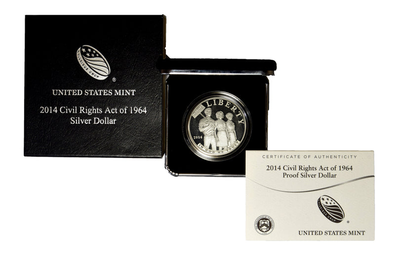 2014-P Civil Rights Act of 1964 Silver Dollar . . . . Gem Brilliant Proof in original U.S. Mint Box