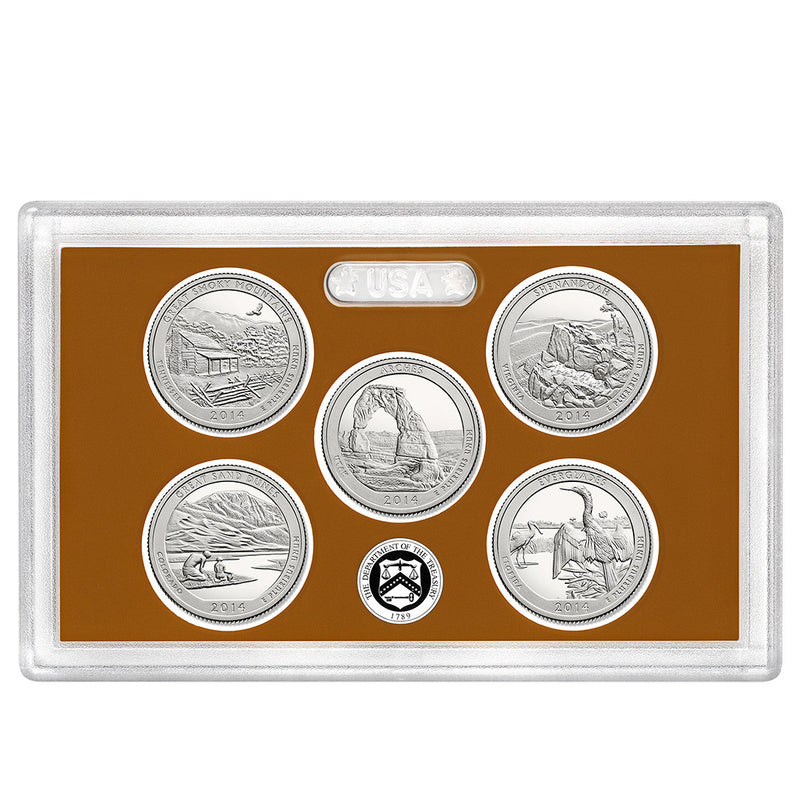2014-S America the Beautiful Quarter 5-coin Proof Set . . . . Superb Brilliant Proof