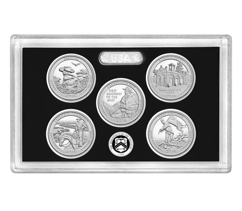 2016-S Silver America the Beautiful Quarter 5-coin Proof Set . . . . Superb Proof Silver