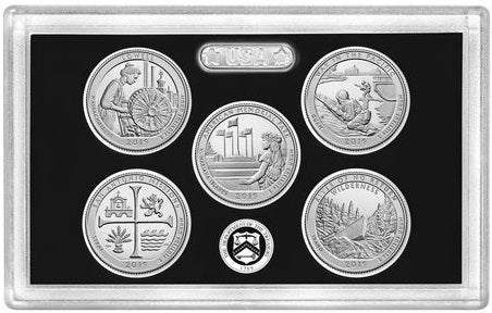 2019-S Silver America the Beautiful Quarter 5-coin Proof Set . . . . Superb Proof Silver