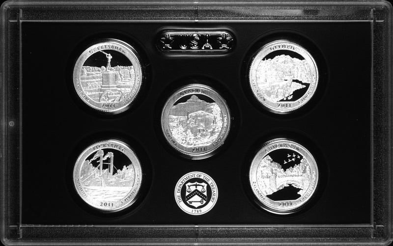 2011-S Silver America the Beautiful Quarter 5-coin Proof Set . . . . Superb Proof Silver