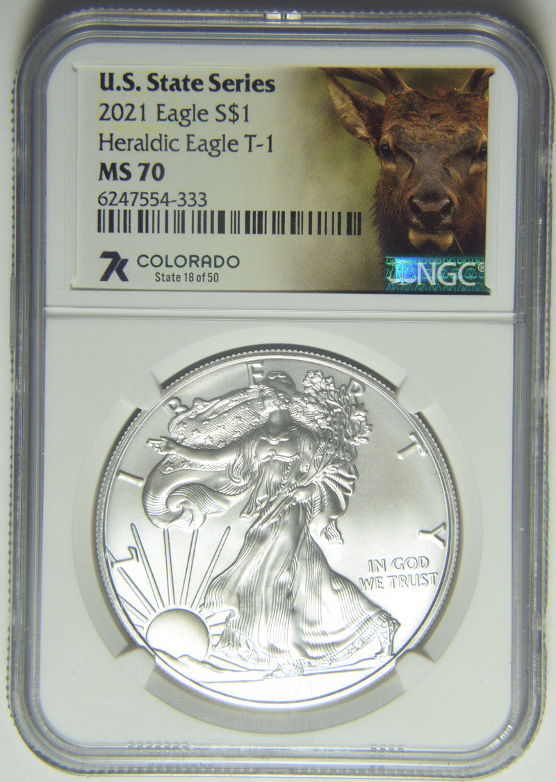 2021 Silver Eagle . . . . NGC MS-70 State Series Colorado