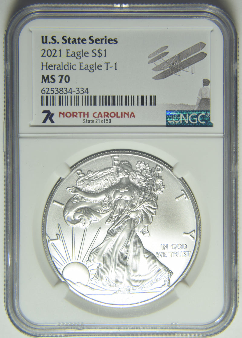 2021 Silver Eagle . . . . NGC MS-70 State Series North Carolina