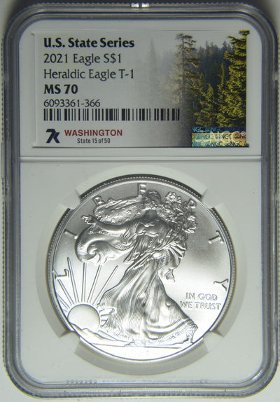 2021 Silver Eagle . . . . NGC MS-70 State Series Washington
