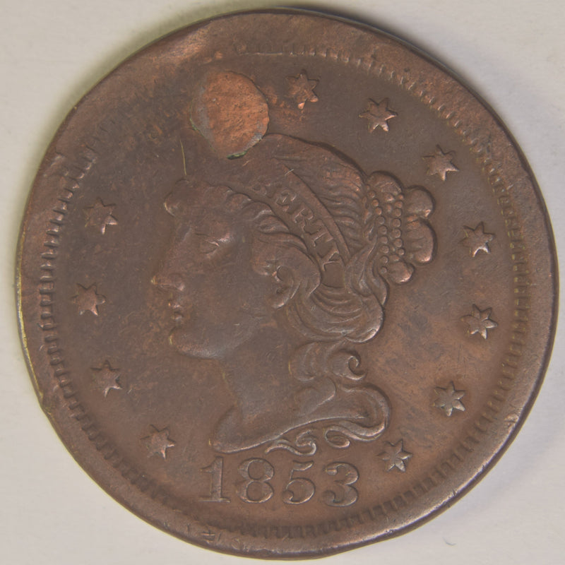 1853 Braided Hair Large Cent  . . . . VF plugged hole