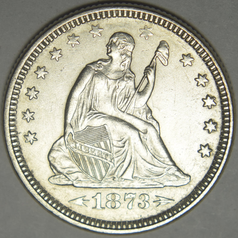 1873 Arrows Seated Liberty Quarter . . . . Choice Brilliant Uncirculated