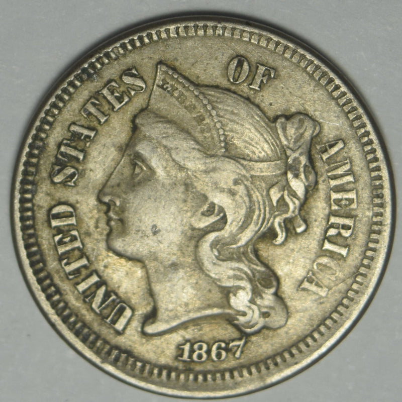 1867 Nickel Three Cent Piece . . . . Extremely Fine
