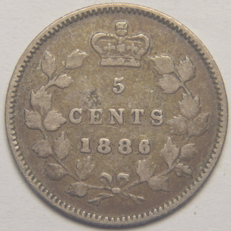 1886 Small 6 Canadian 5 Cents . . . . Very Fine