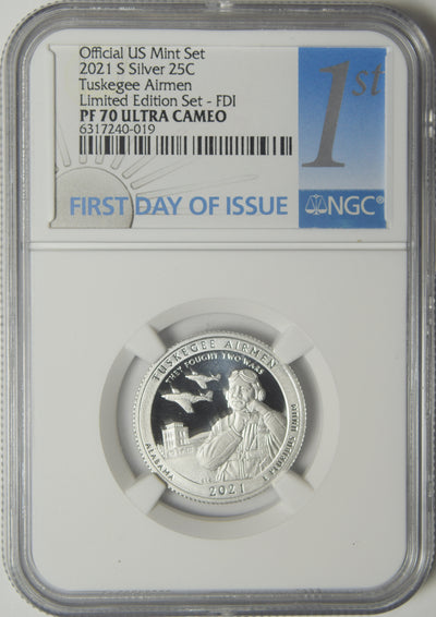 2021-S Tuskegee Airmen Silver Quarter . . . . NGC PF-70 Ultra Cameo Limited Edition Set First Day of Issue