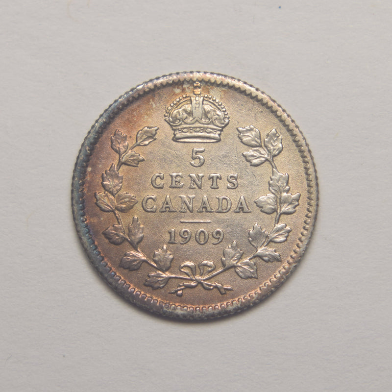 1909 Canadian 5 Cents . . . . Choice About Uncirculated
