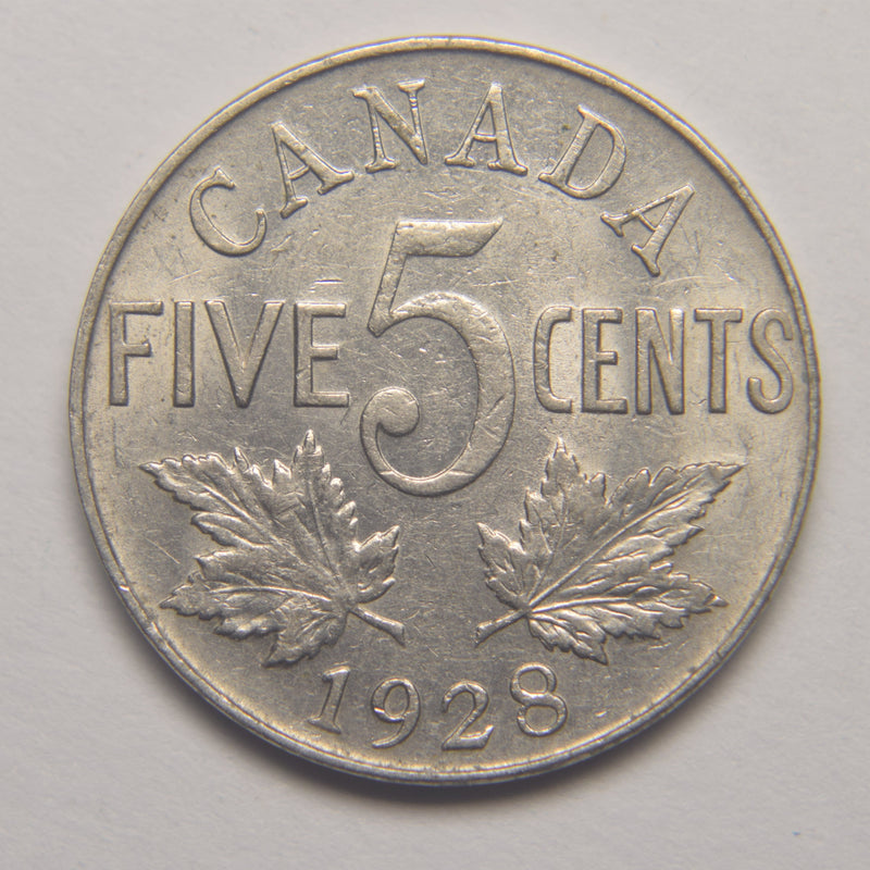 1928 Canadian 5 Cents . . . . Choice About Uncirculated