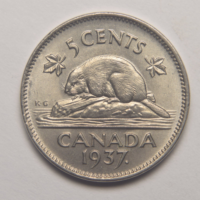 1937 Dot Canadian 5 Cents . . . . Gem Brilliant Uncirculated