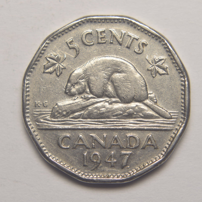 1947 Dot Canadian 5 Cents Choice About Uncirculated – Mount Vernon Coin