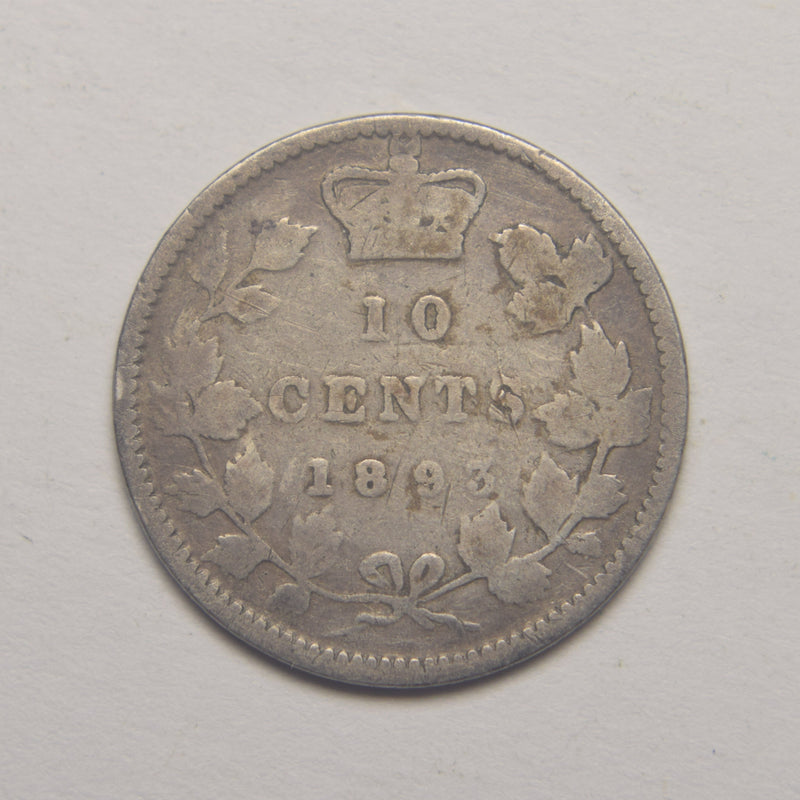 1893 Fl Top Canadian 10 Cents . . . . Very Good