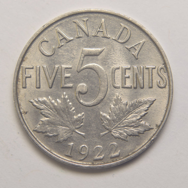 1922 Far Rim Canadian 5 Cents . . . . Select Brilliant Uncirculated