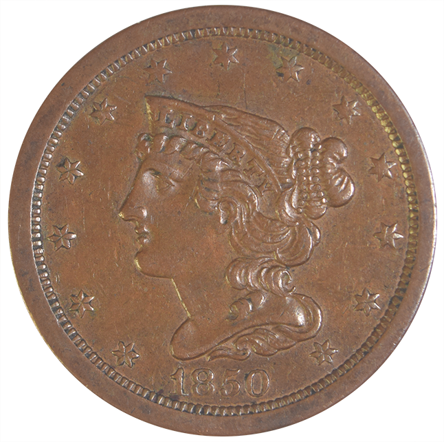 1850 Braided Hair Half Cent . . . . Select Uncirculated Brown