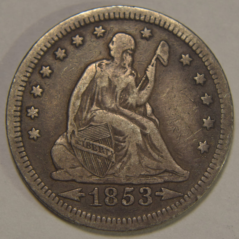 1853 Arrows/Rays Seated Liberty Quarter . . . . Very Fine