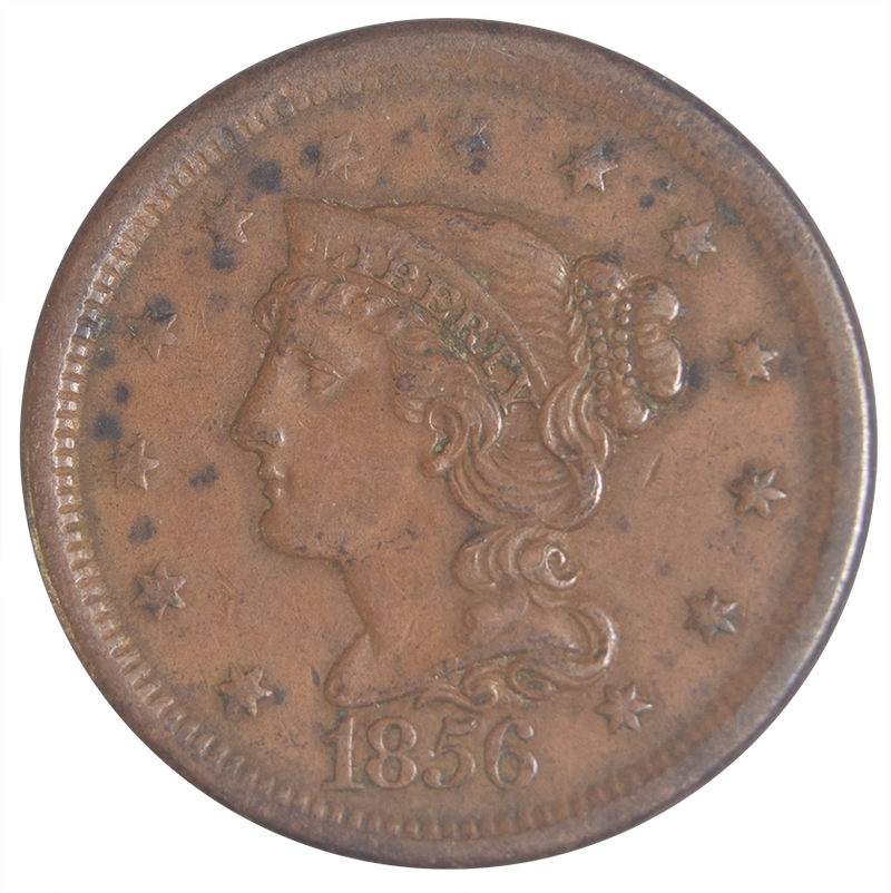 1856 Slant 5 Braided Hair Large Cent . . . . XF/AU