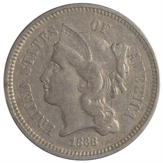 1868 Nickel Three Cent Piece . . . . Choice About Uncirculated
