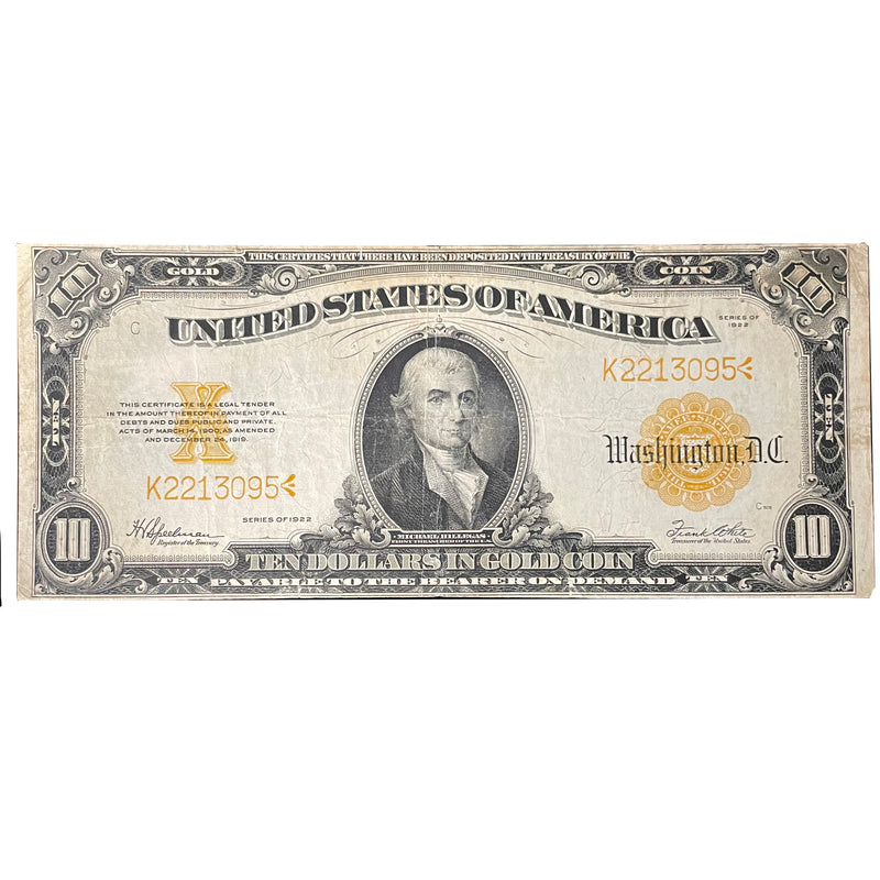 $10.00 1922 Gold Certificate FR. 1173 . . . . Extremely Fine