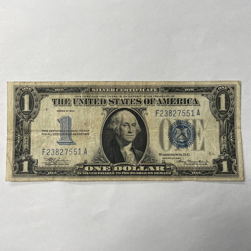 $1.00 1934 -Funny Back- Silver Certificate . . . . Very Fine