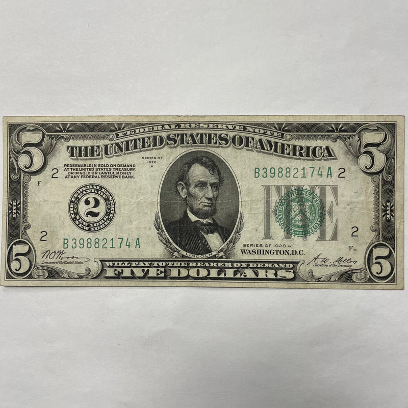 $5.00 1928 A Federal Reserve Note . . . . Extremely Fine