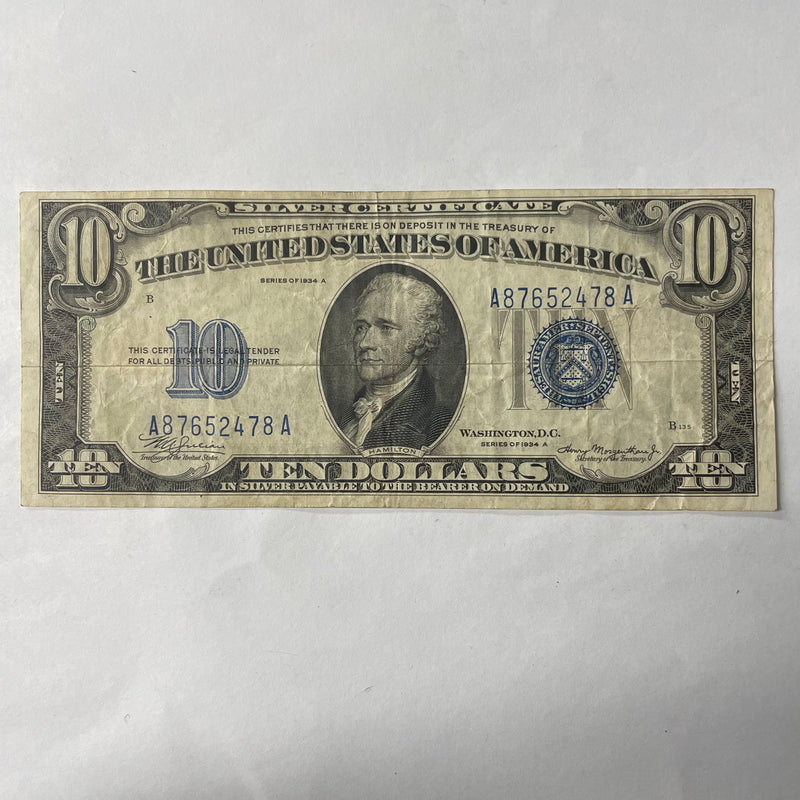 $10.00 1934 Silver Certificate . . . . Choice About Uncirculated