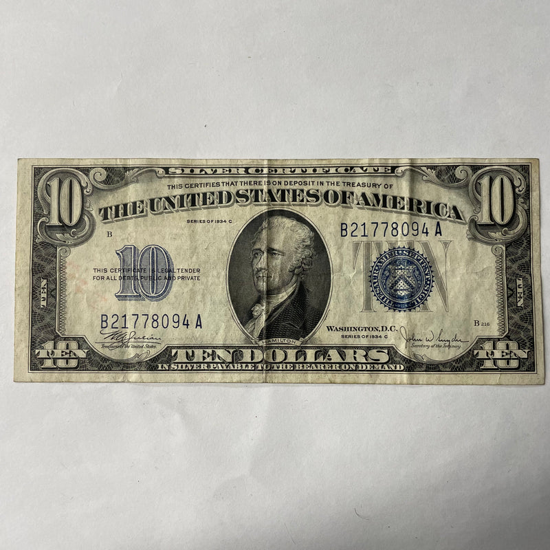 $10.00 1934 C Silver Certificate . . . . VF/XF