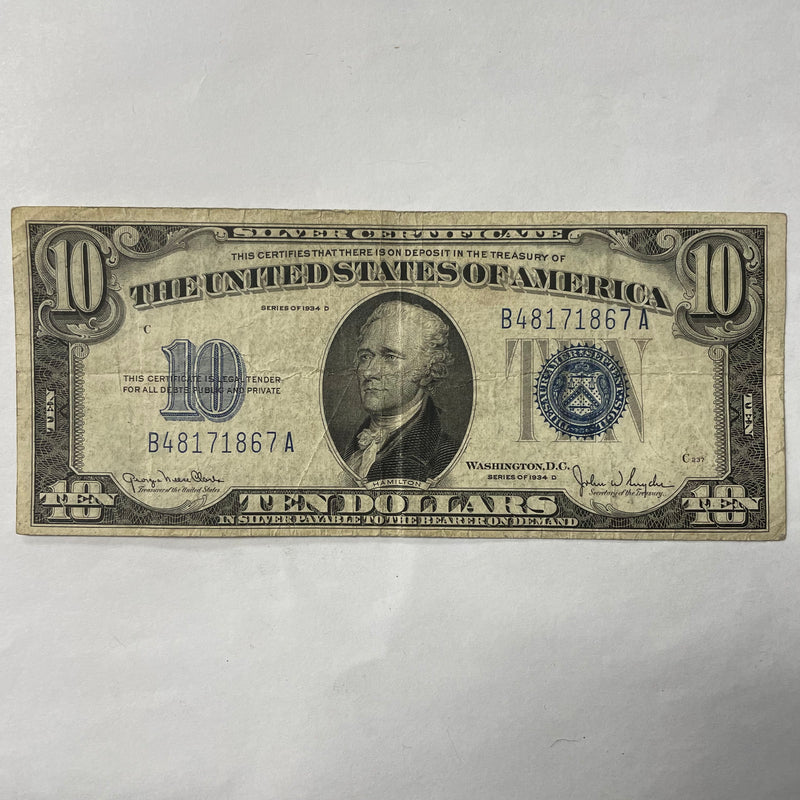 $10.00 1934 D Silver Certificate . . . . VF/XF