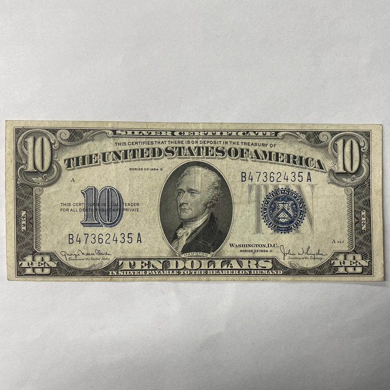 $10.00 1934 D Silver Certificate . . . . Extremely Fine
