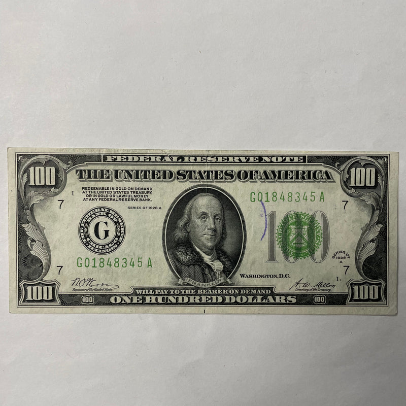 $100.00 1928 A Federal Reserve Note . . . . Choice About Uncirculated