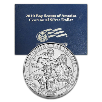 2010-P Boy Scouts of America Centennial Silver Dollar . . . . Gem BU in original U.S. Mint Box