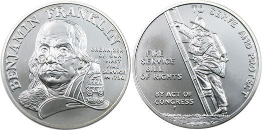 1992 Ben Franklin Firefighters Silver Medal . . . . Gem Brilliant Uncirculated