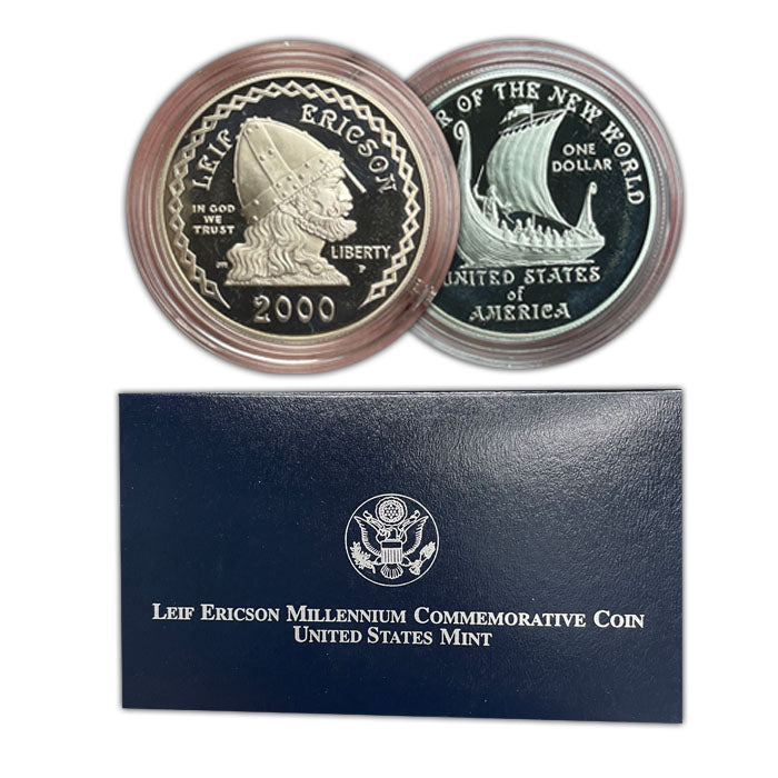 2000-P Leif Ericson Millenium Silver Dollar . . . . Gem Brilliant Proof in original U.S. Mint Box