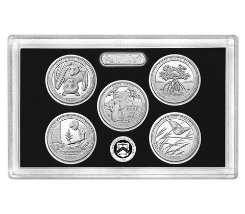 2020-S Silver America the Beautiful Quarter 5-coin Proof Set . . . . Superb Proof Silver